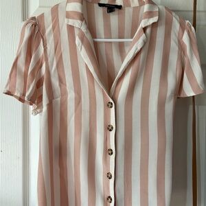 Forever 21 Pink and White Striped Button-Down Shirt